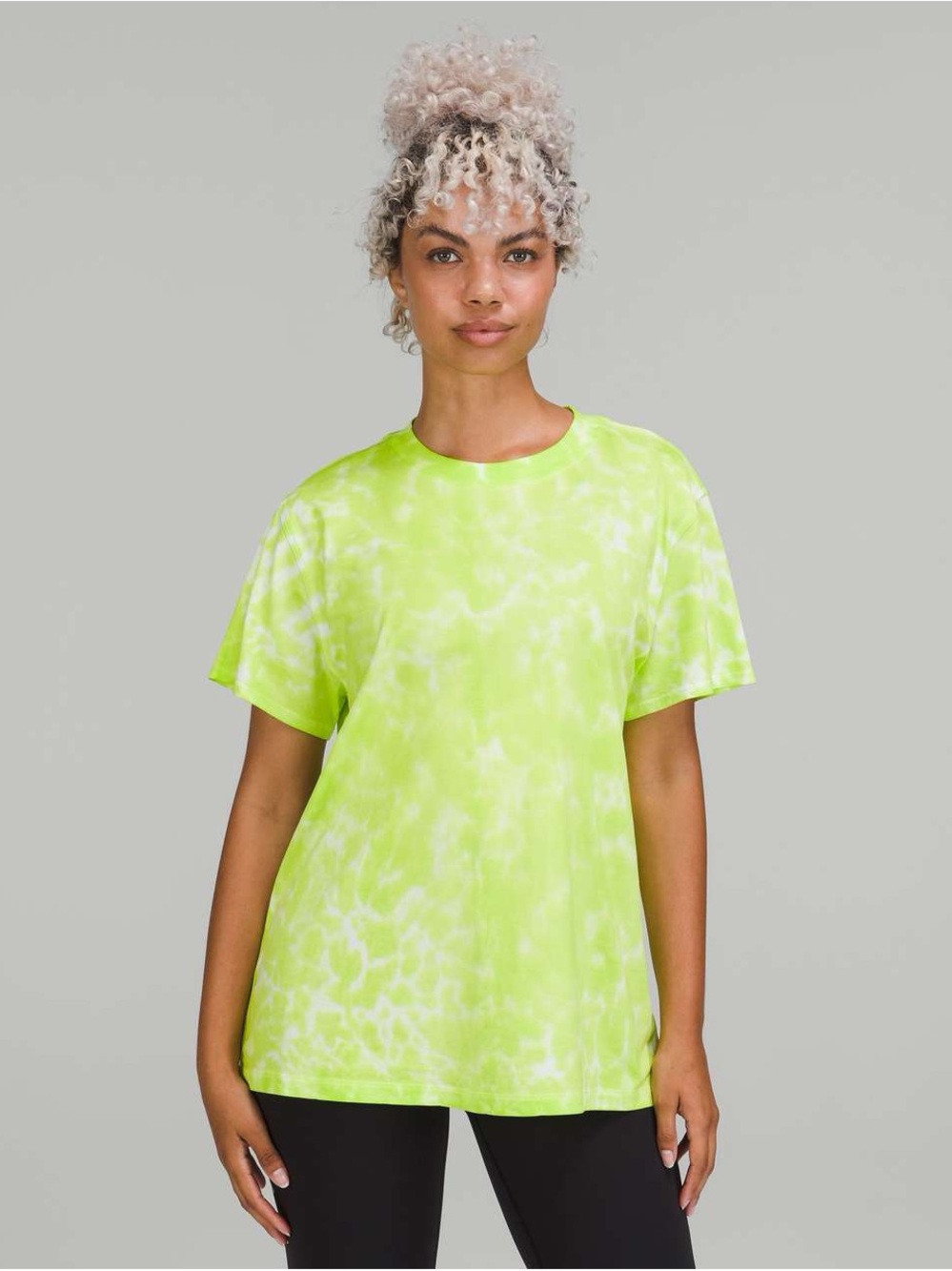 Lululemon All yours cotton t-shirt Tie-Dye neon lime Crewneck outdoor gym active